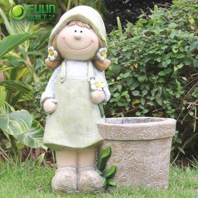 resin girl garden pot for plant