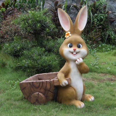 fiberglass rabbit sculpture outdoor flower pot for garden landscape