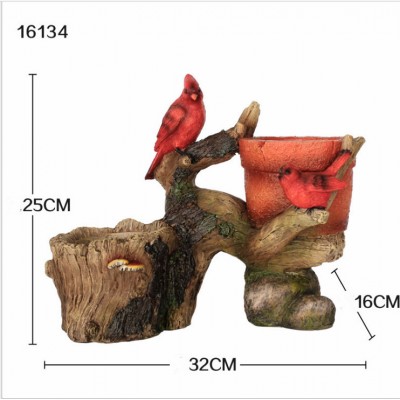 hot sale outdoor polyresin animal bird tree double flower pots for home garden decoration